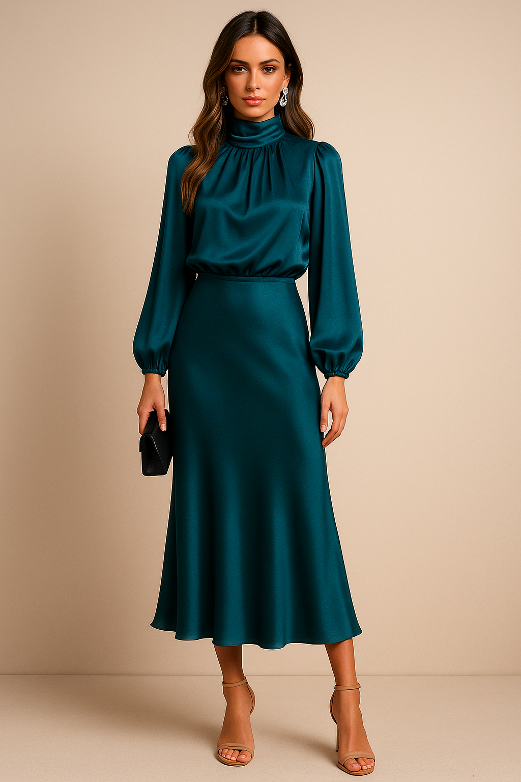 Refined High-Waist Midi Dress for Elegant Daytime Occasions