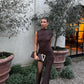 Ruched Asymmetric Chocolate Brown Mini Dress