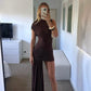 Ruched Asymmetric Chocolate Brown Mini Dress