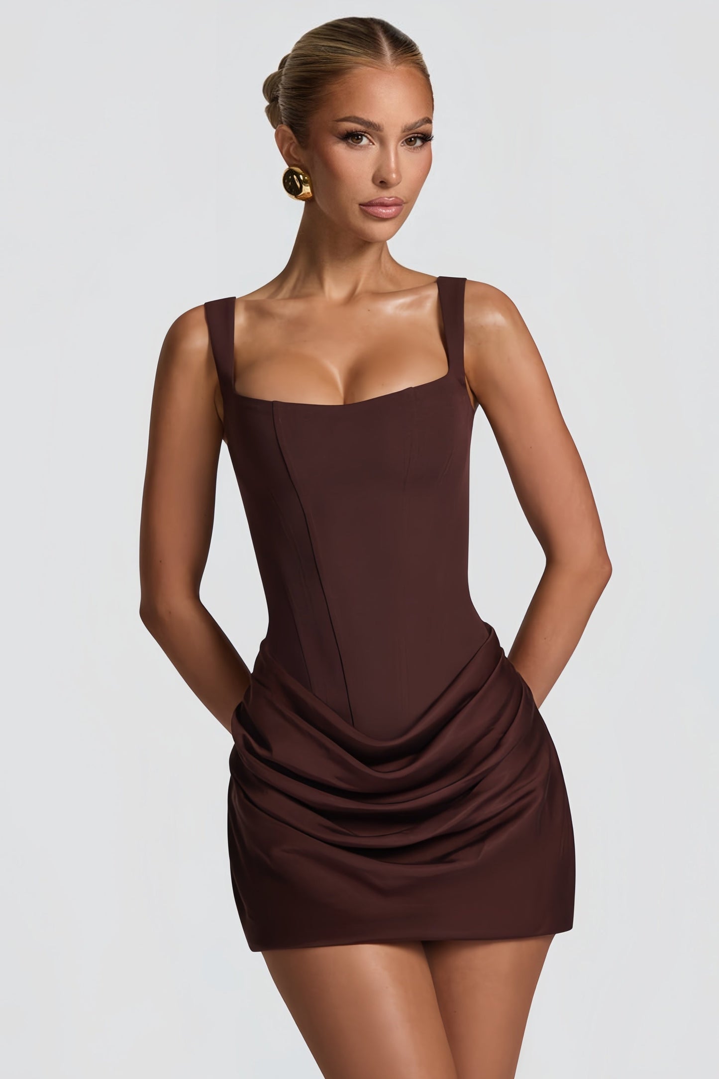 Ruched Bodycon Mini Dress With Structured Bodice