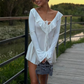 Ruffled Mini Dress Lace-Up Neckline Flared Cuffs