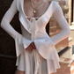 Ruffled Mini Dress Lace-Up Neckline Flared Cuffs