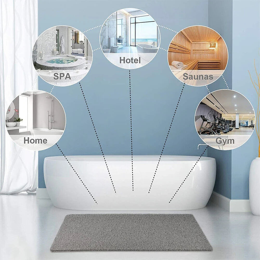 Non-slip antimicrobial shower mat with soft texture and drainage holes for optimal water flow, promoting safety and hygiene in bathrooms. 5