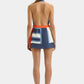 Silk Striped Wrap Halterneck Mini Dress Open Back