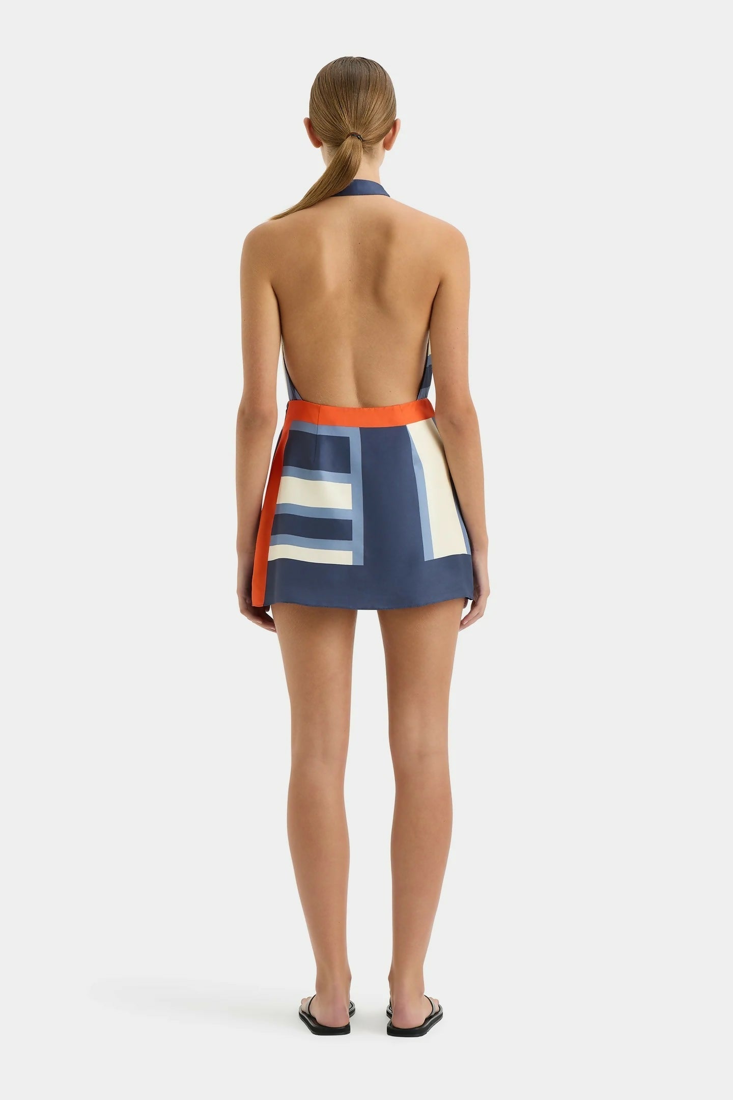 Silk Striped Wrap Halterneck Mini Dress Open Back