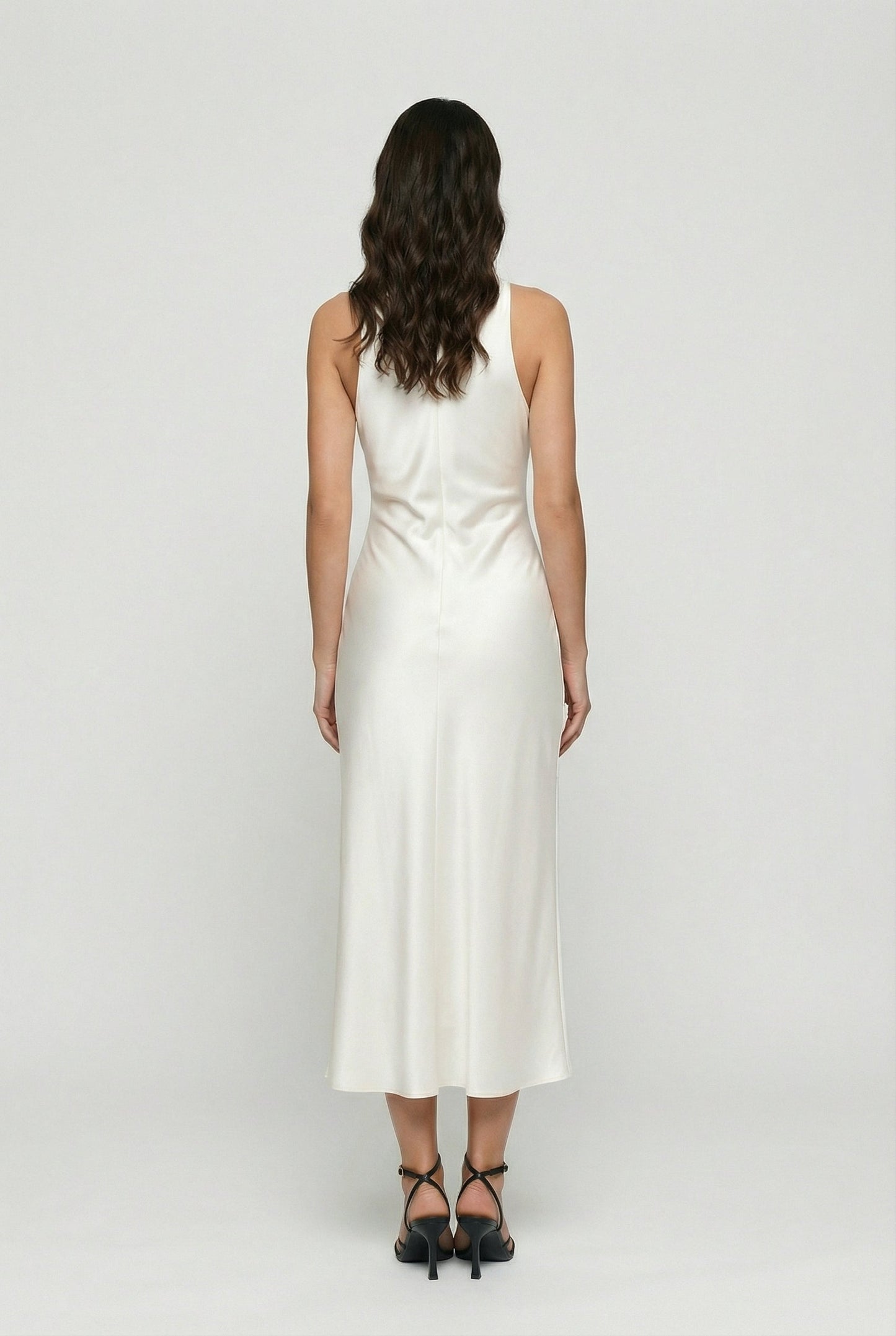 Sleeveless Cowl Neck Satin Slip Midi Dress