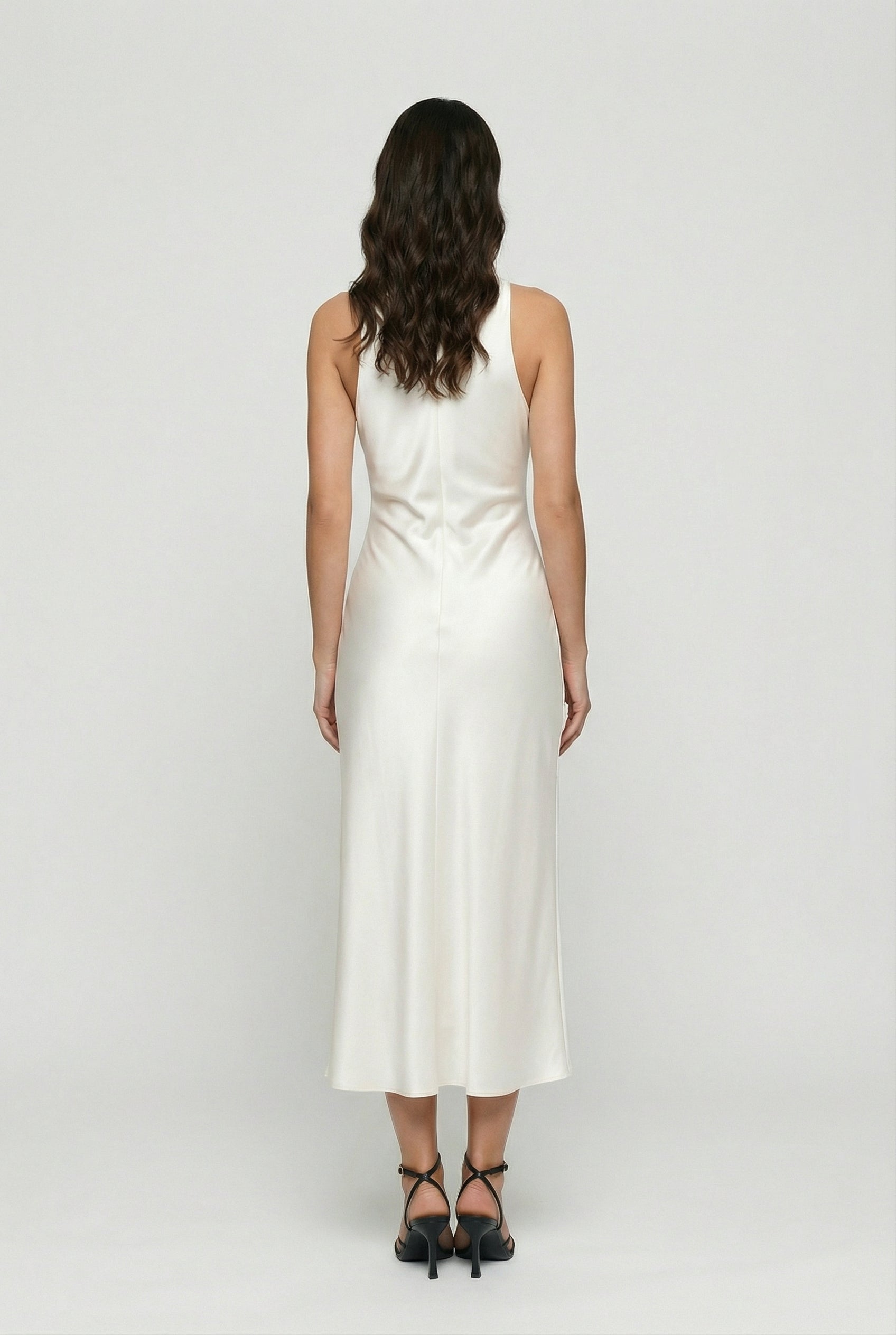 Sleeveless Cowl Neck Satin Slip Midi Dress