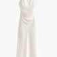 Sleeveless Cowl Neck Satin Slip Midi Dress