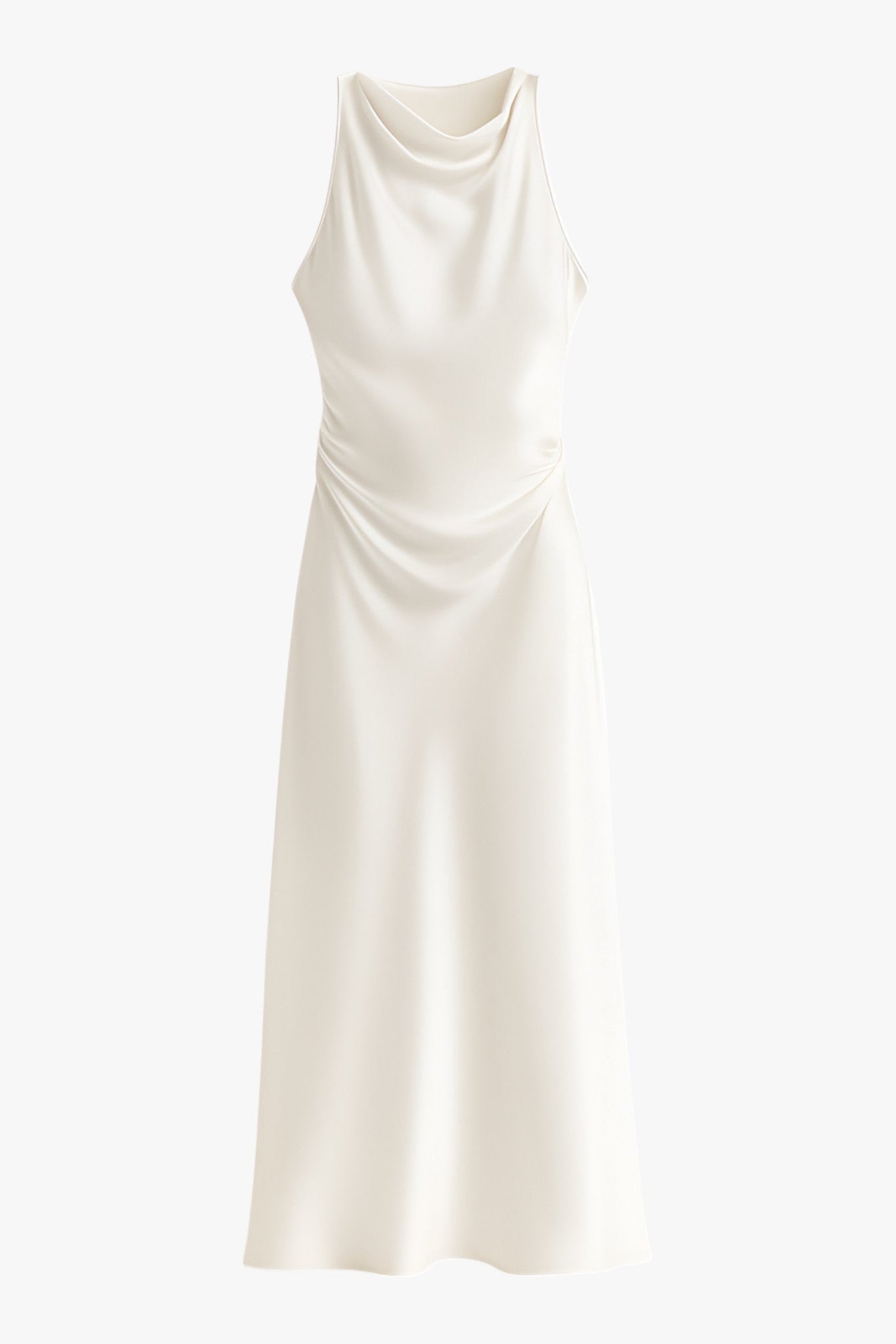 Sleeveless Cowl Neck Satin Slip Midi Dress