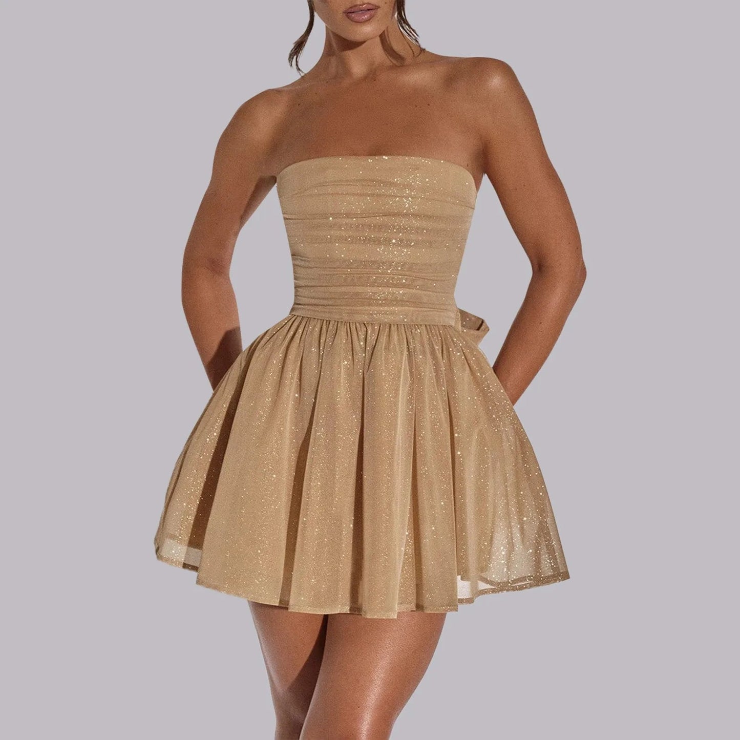 Sparkly Mini Dress – Elegant Strapless A-Line Cocktail Outfit