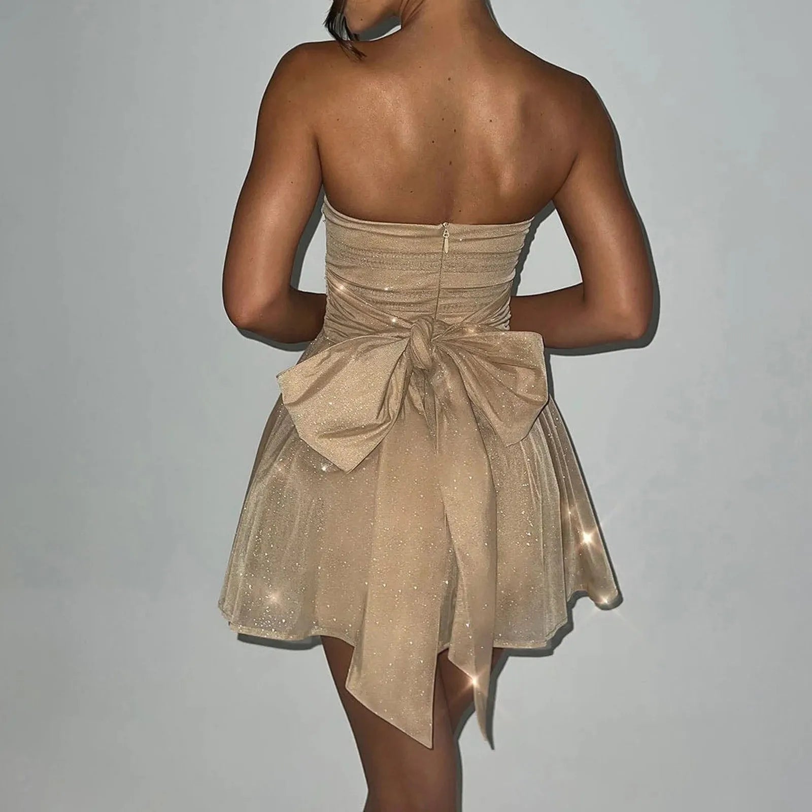 Sparkly Mini Dress – Elegant Strapless A-Line Cocktail Outfit