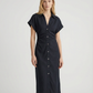 Spring Denim Dress – Casual Midi with Ruched Sleeves for Warm-Weather Outings