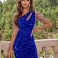 Statement One-Shoulder Cut-Out Sequin Party Dress for Evening Glamour