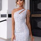 Statement One-Shoulder Cut-Out Sequin Party Dress for Evening Glamour