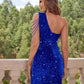 Statement One-Shoulder Cut-Out Sequin Party Dress for Evening Glamour