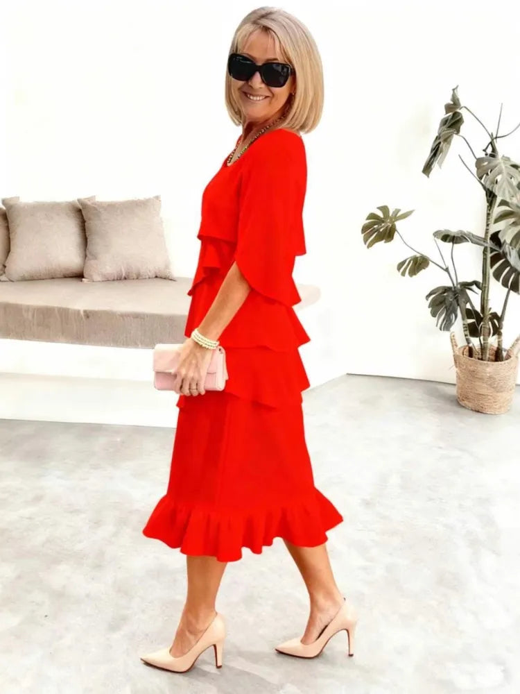 Summer Ruffle Dress – Stylish O-Neck Design for Versatile Occasions