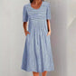Summer Stripe Midi Dress – Casual O-Neck with Pockets for Effortless Warm Weather Style