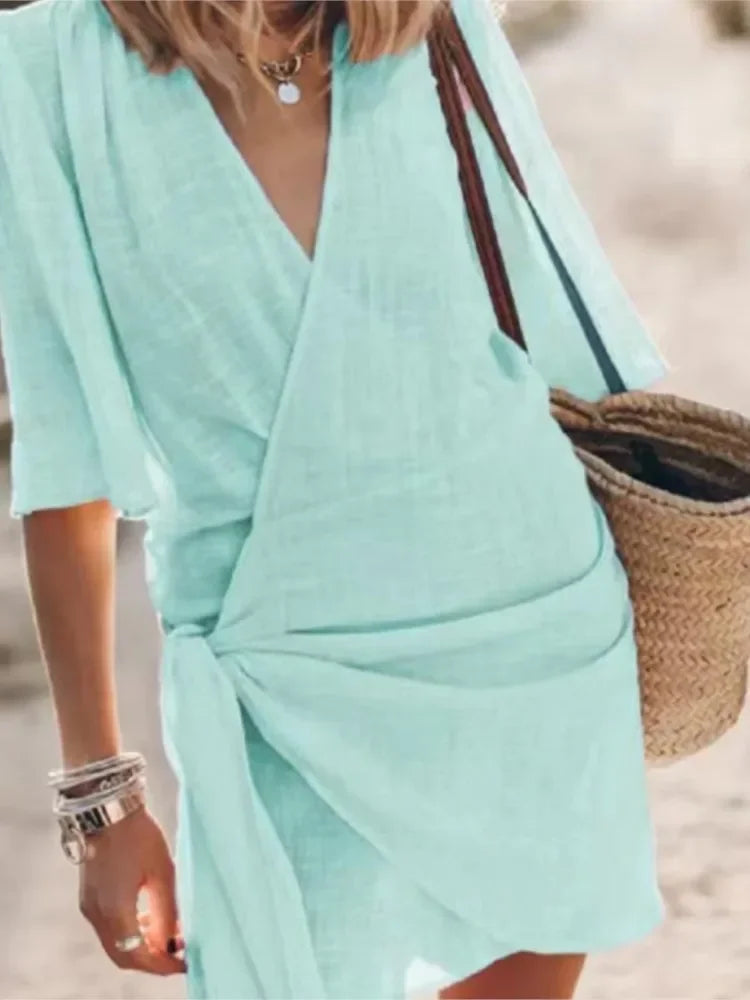 Summer V-Neck Dress – Chic Lace-Up Design for Versatile Occasions