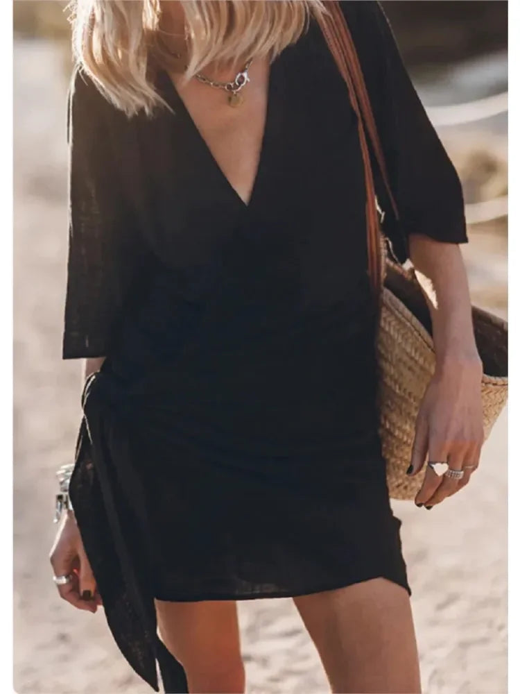 Summer V-Neck Dress – Chic Lace-Up Design for Versatile Occasions