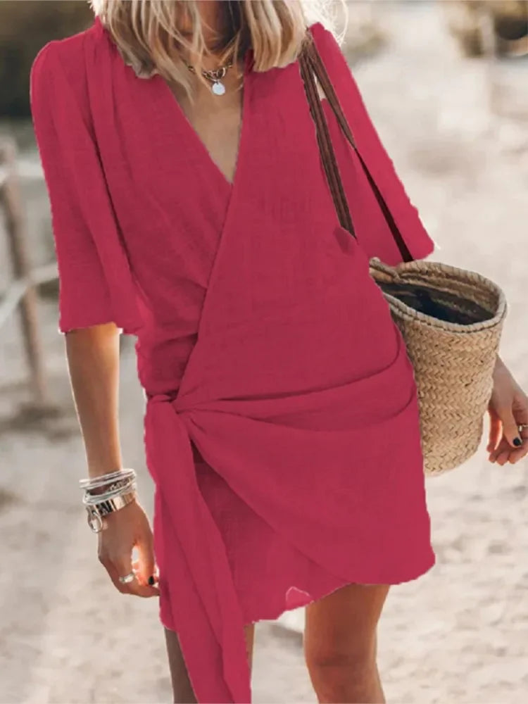 Summer V-Neck Dress – Chic Lace-Up Design for Versatile Occasions