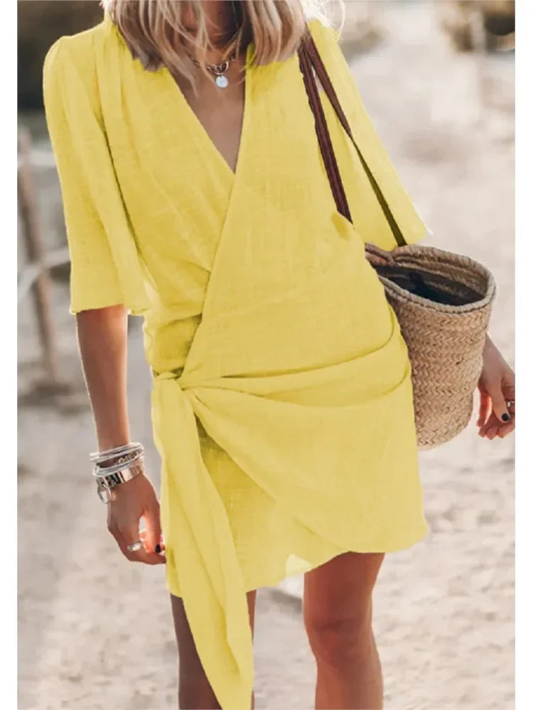 Summer V-Neck Dress – Chic Lace-Up Design for Versatile Occasions