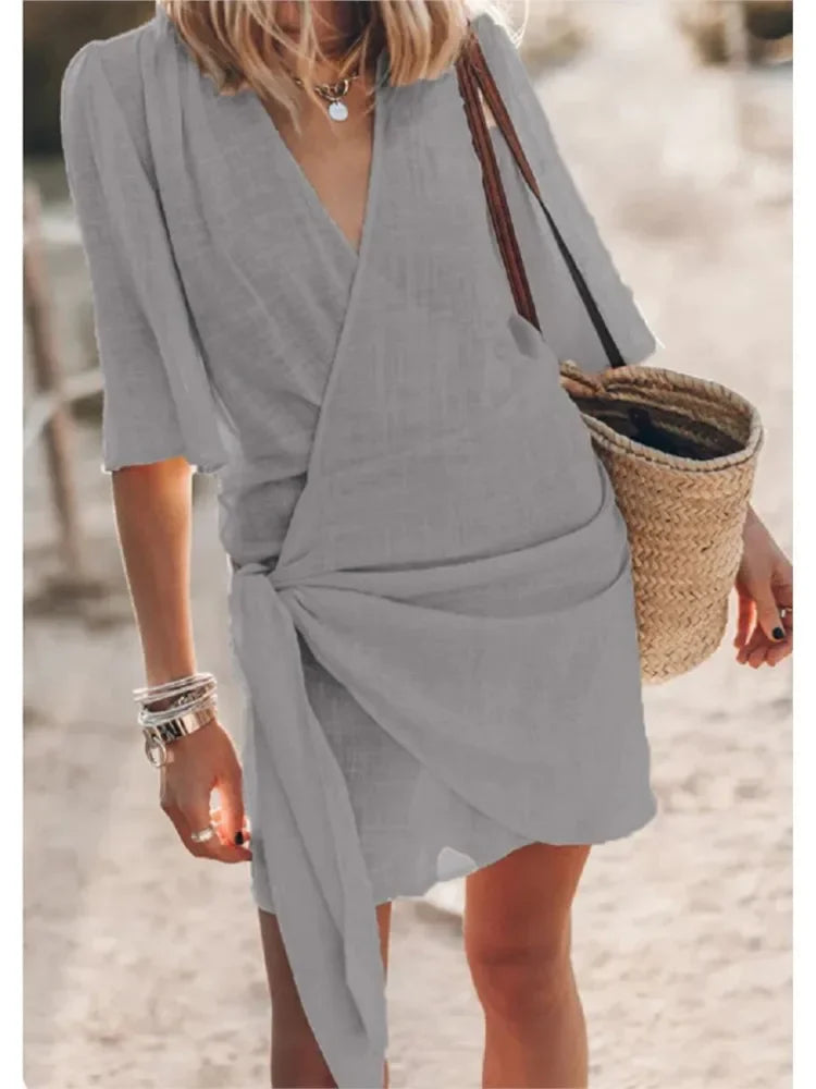 Summer V-Neck Dress – Chic Lace-Up Design for Versatile Occasions