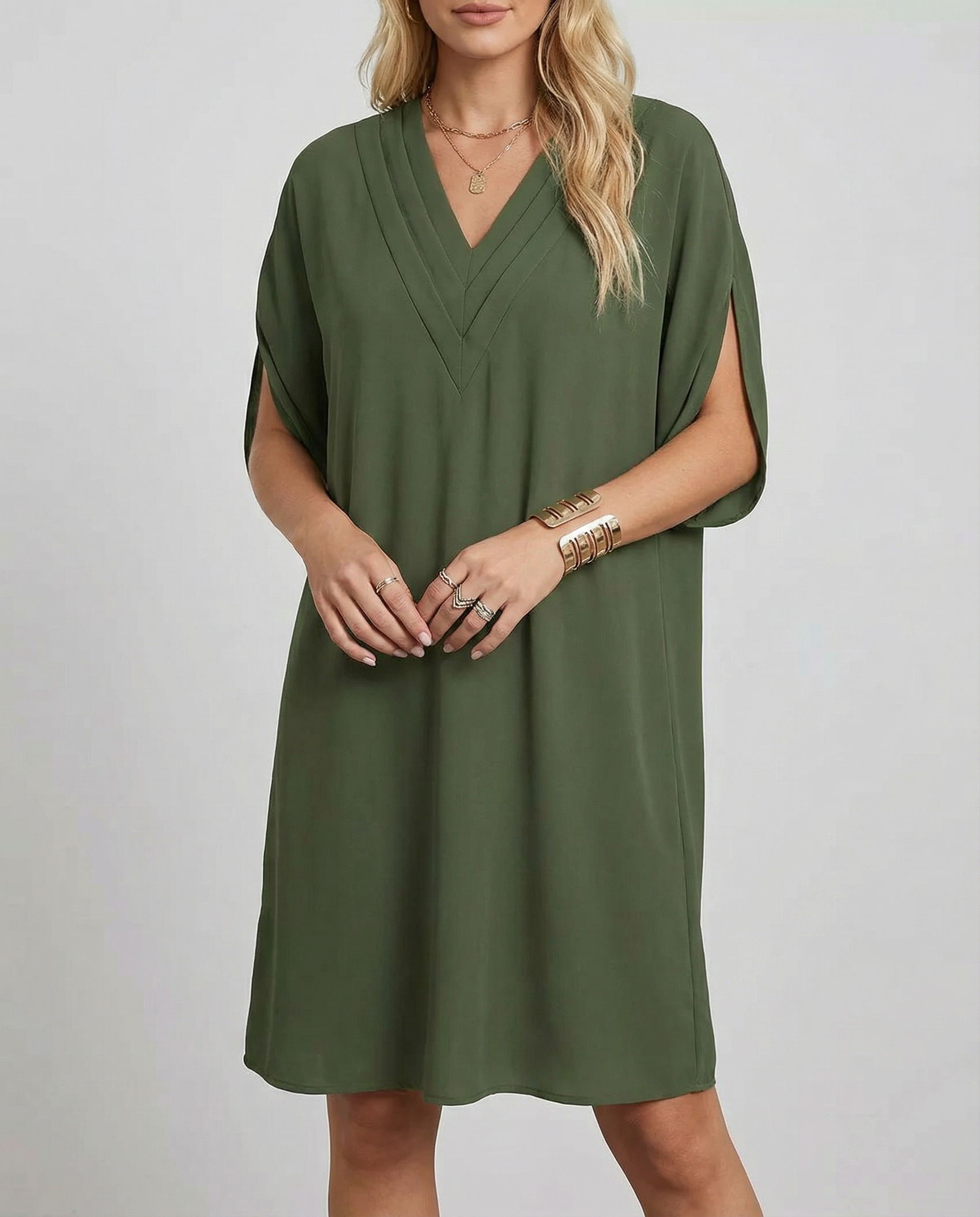 Summer V-Neck Dress – Elegant Multi-Layered Casual Outfit