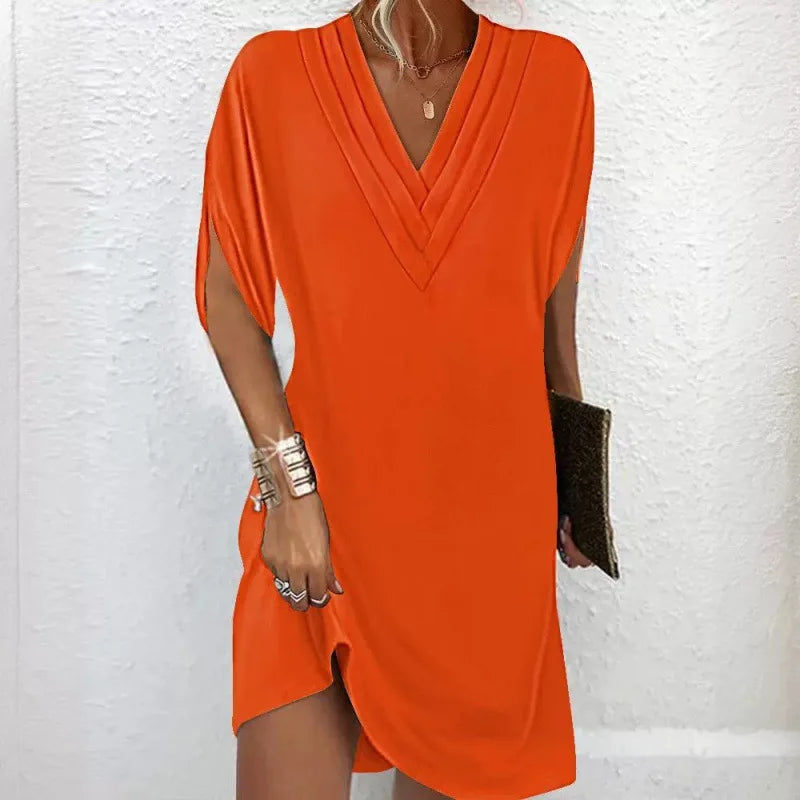 Summer V-Neck Dress – Elegant Multi-Layered Casual Outfit