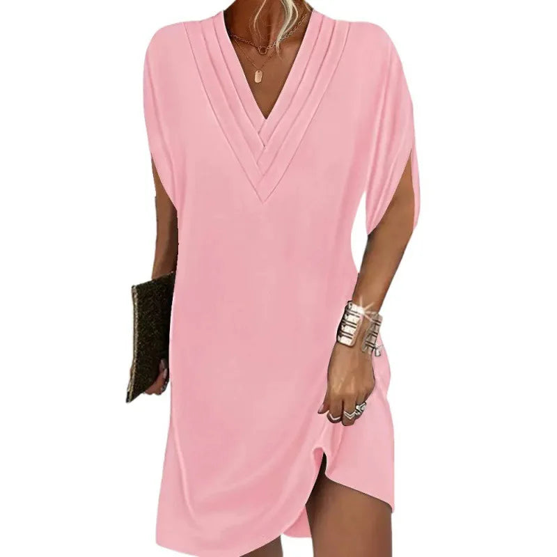 Summer V-Neck Dress – Elegant Multi-Layered Casual Outfit