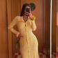 Sylvie Knit Midi Dress With Gold Button Details