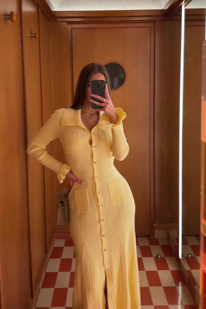 Sylvie Knit Midi Dress With Gold Button Details