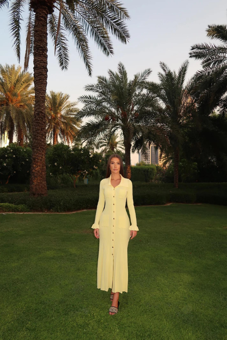 Sylvie Knit Midi Dress With Gold Button Details