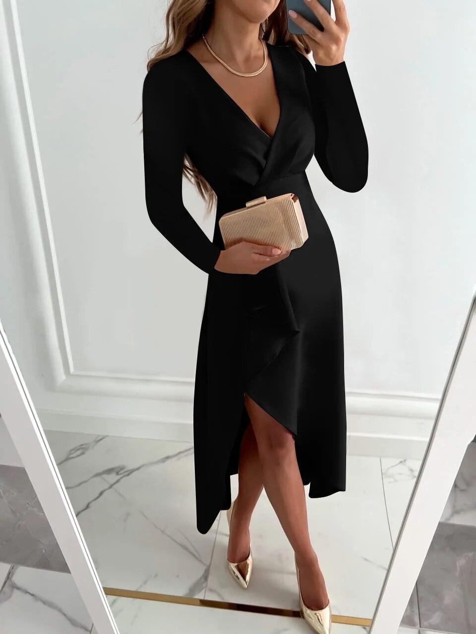 Timeless Elegant V-Neck Sheath Midi Dress