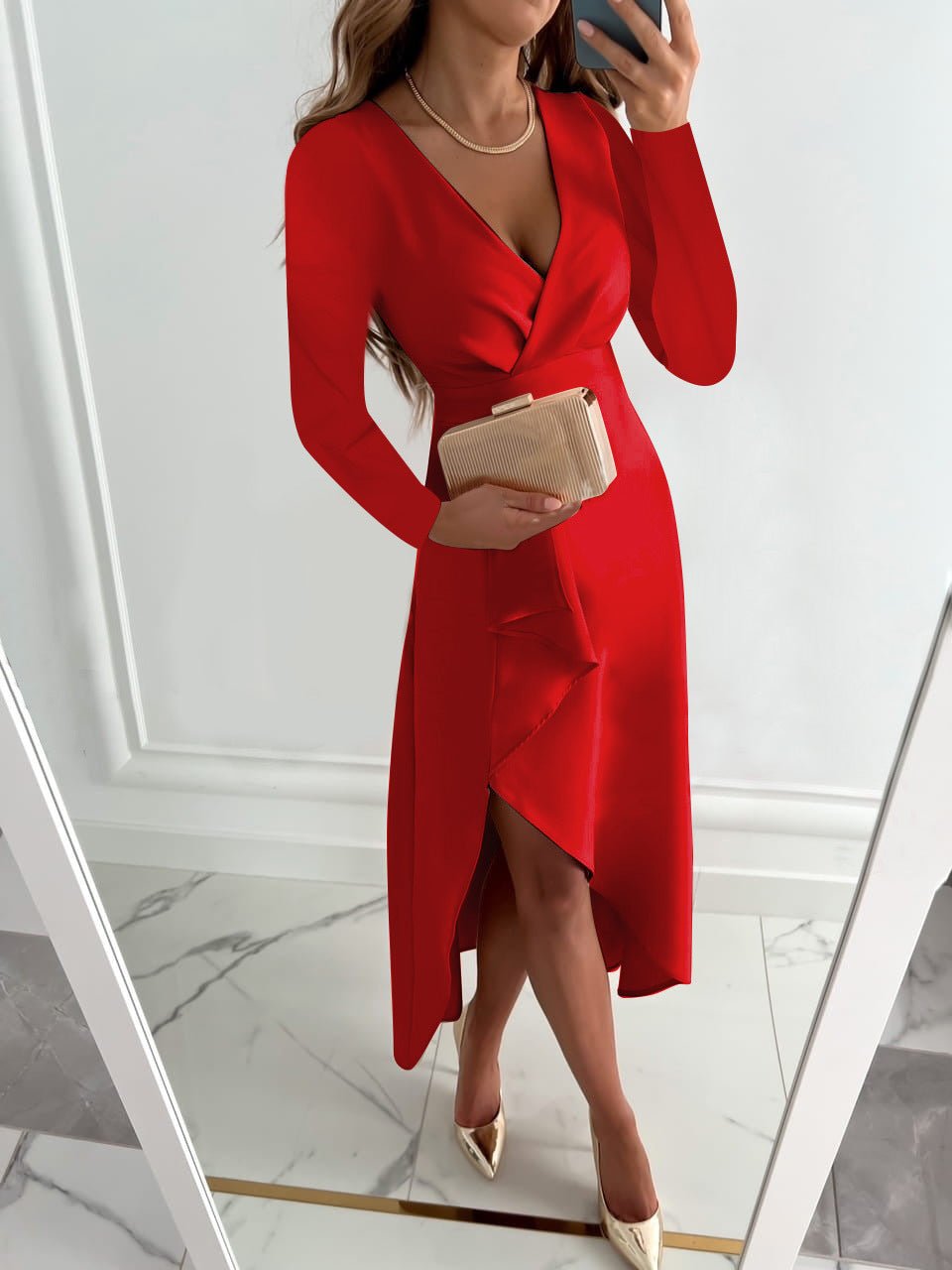 Timeless Elegant V-Neck Sheath Midi Dress