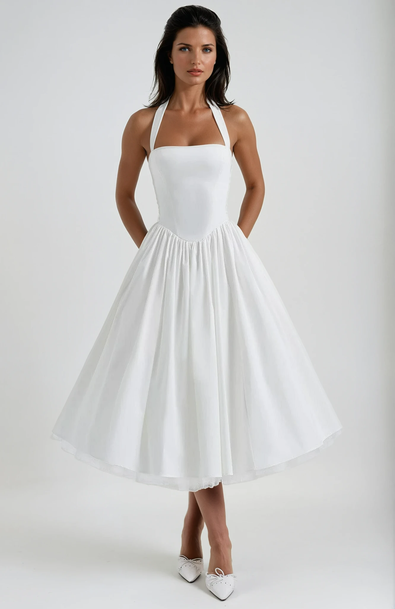 Timeless Esplendor White Halter Midi Dress
