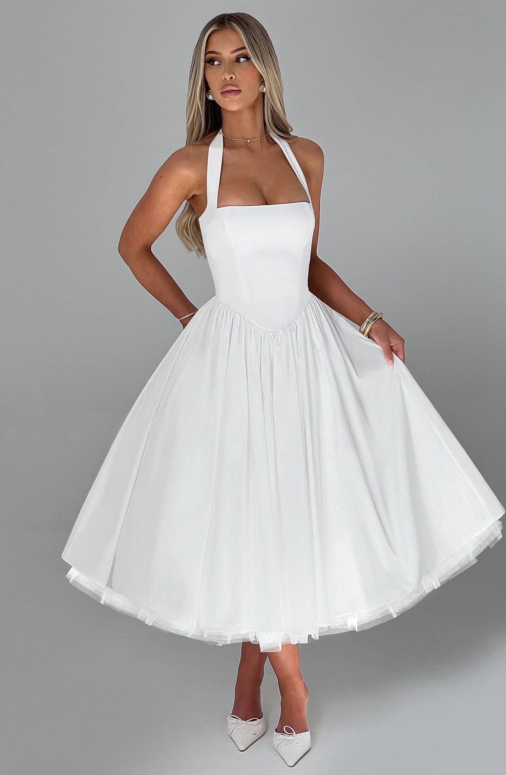 Timeless Esplendor White Halter Midi Dress