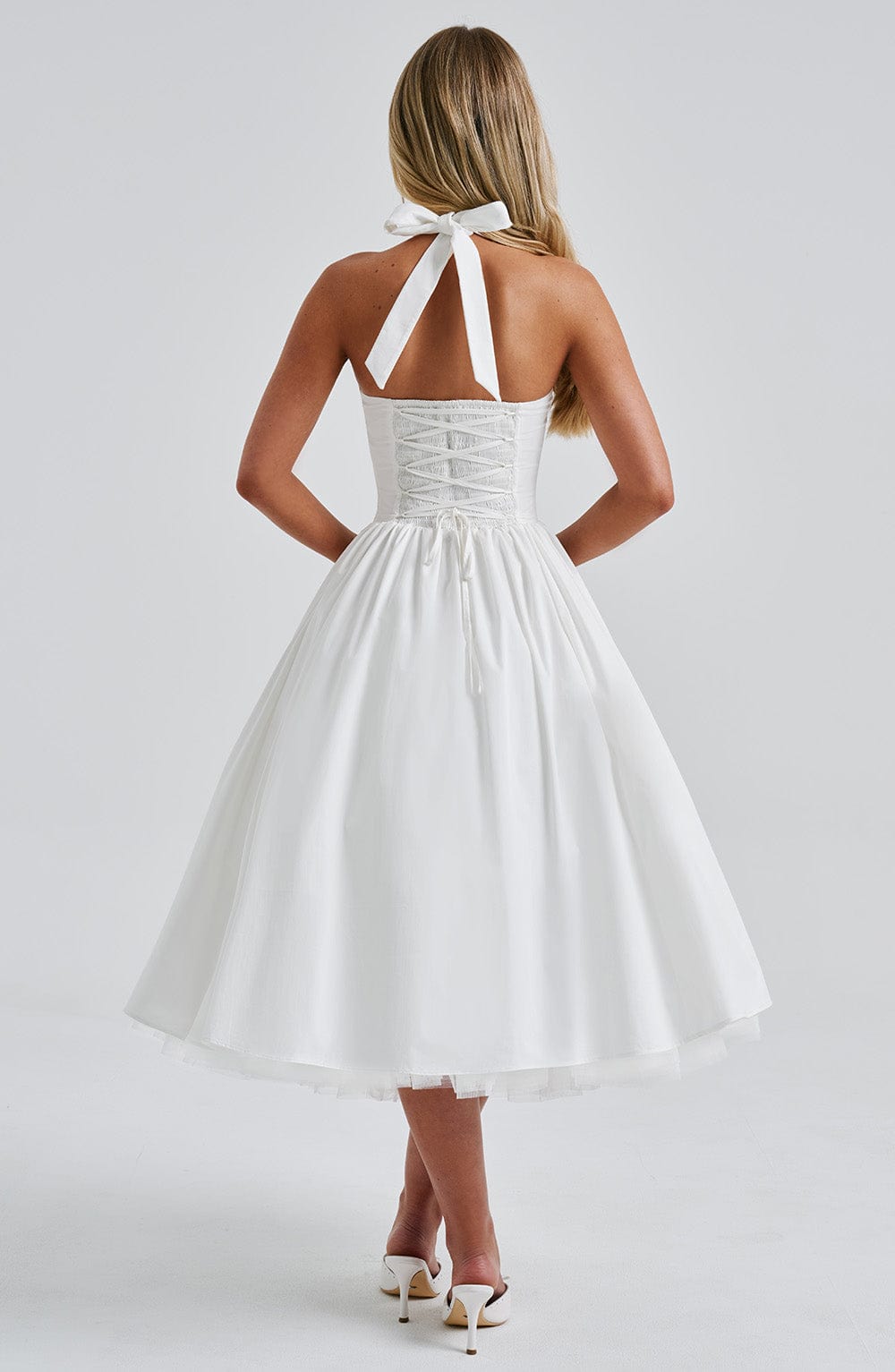 Timeless Esplendor White Halter Midi Dress