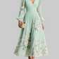 V-Neck Balloon Sleeve Floral Midi Dress for Women