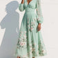 V-Neck Balloon Sleeve Floral Midi Dress for Women