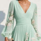 V-Neck Balloon Sleeve Floral Midi Dress for Women