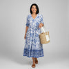 V-Neck Floral Print Tiered Midi Dress for Women