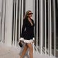 V-Neck Pleated Mini Dress Front Button Closure