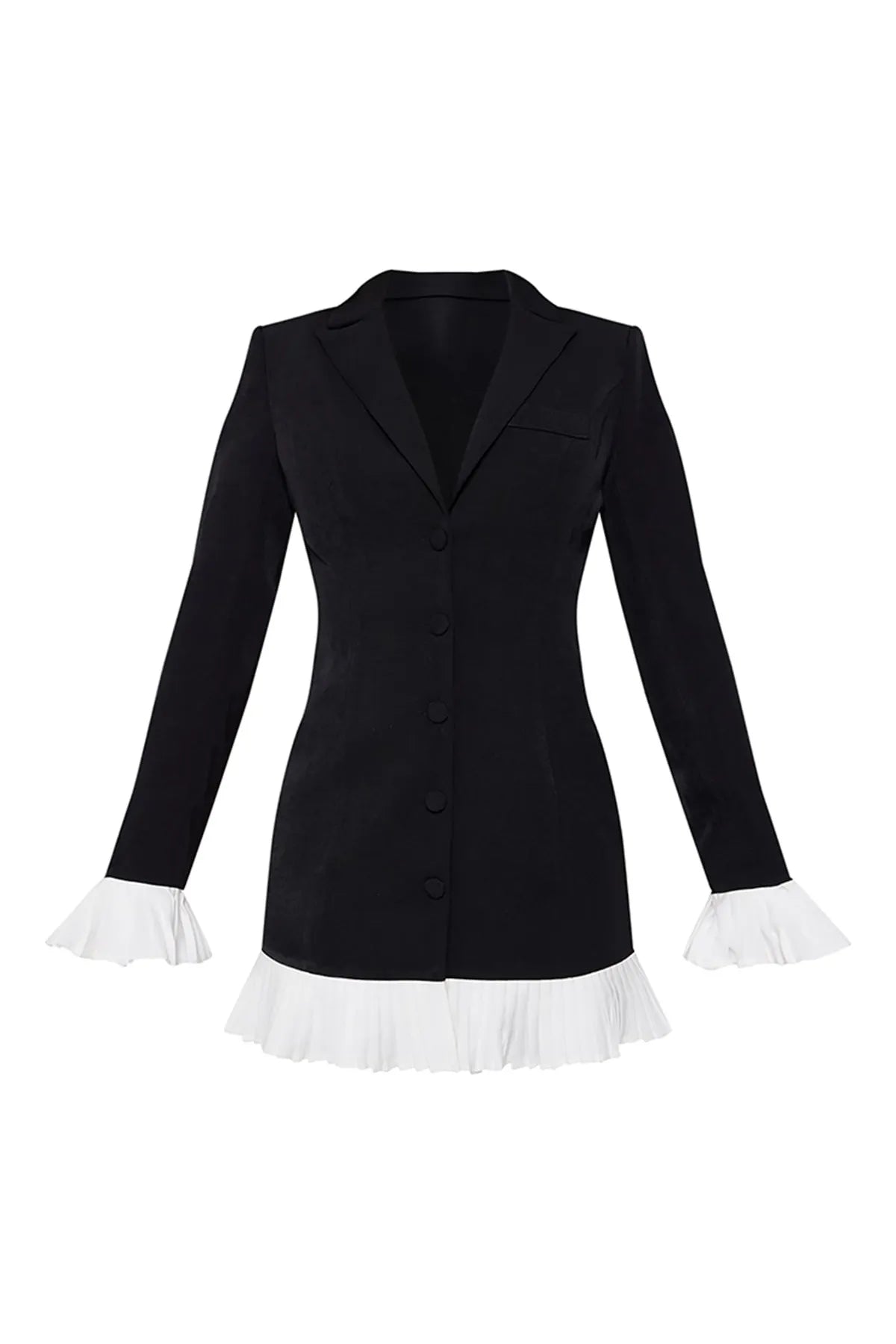 V-Neck Pleated Mini Dress Front Button Closure