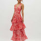 Veda Ruffle Summer Layered Floral Midi Dress