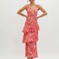 Veda Ruffle Summer Layered Floral Midi Dress