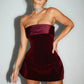 Velvet Strapless Wine Red Mini Dress Aline