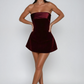 Velvet Strapless Wine Red Mini Dress Aline