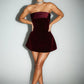 Velvet Strapless Wine Red Mini Dress Aline