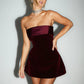 Velvet Strapless Wine Red Mini Dress Aline