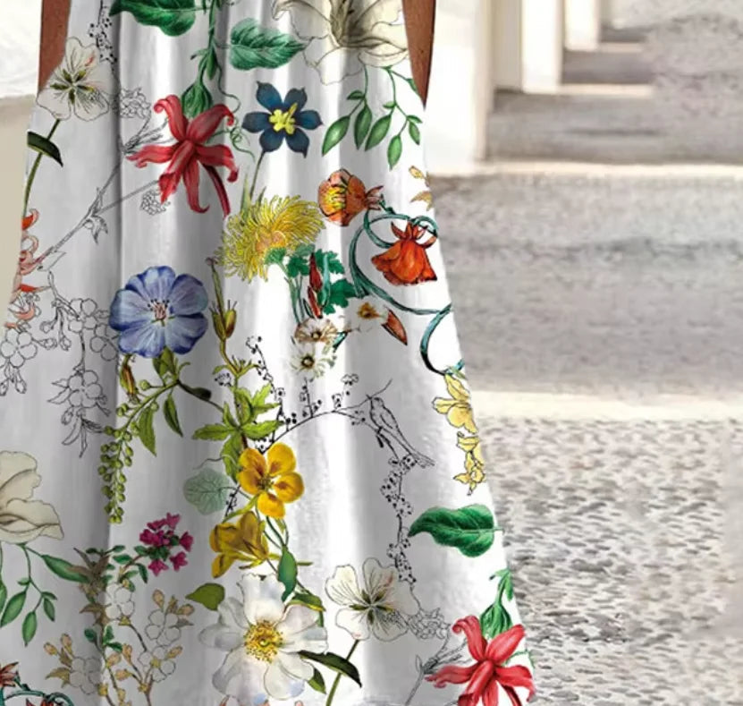 Vibrant Printed Summer Dress – Casual Mid-Calf A-Line for Everyday Elegance
